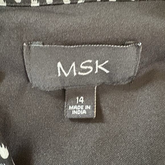 MSK Women's Black Printed Pintucked Split Neck Tie at Waist A-Line Dress Size 14 - Picture 9 of 16